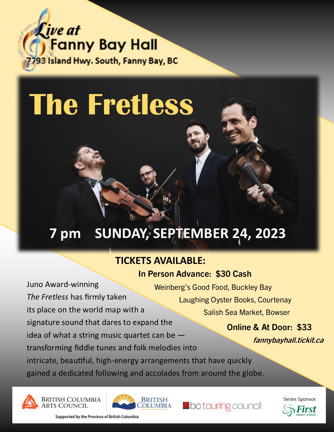 FBCA Concert Series: The Fretless Sunday, Sept. 24